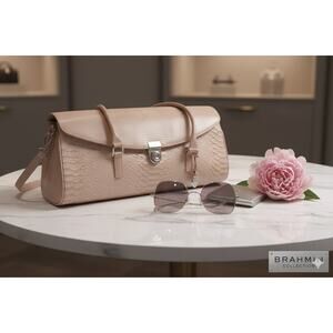 Vintage Brahmin Pink Croc Embossed Leather Satchel Shoulder Bag - Authentic